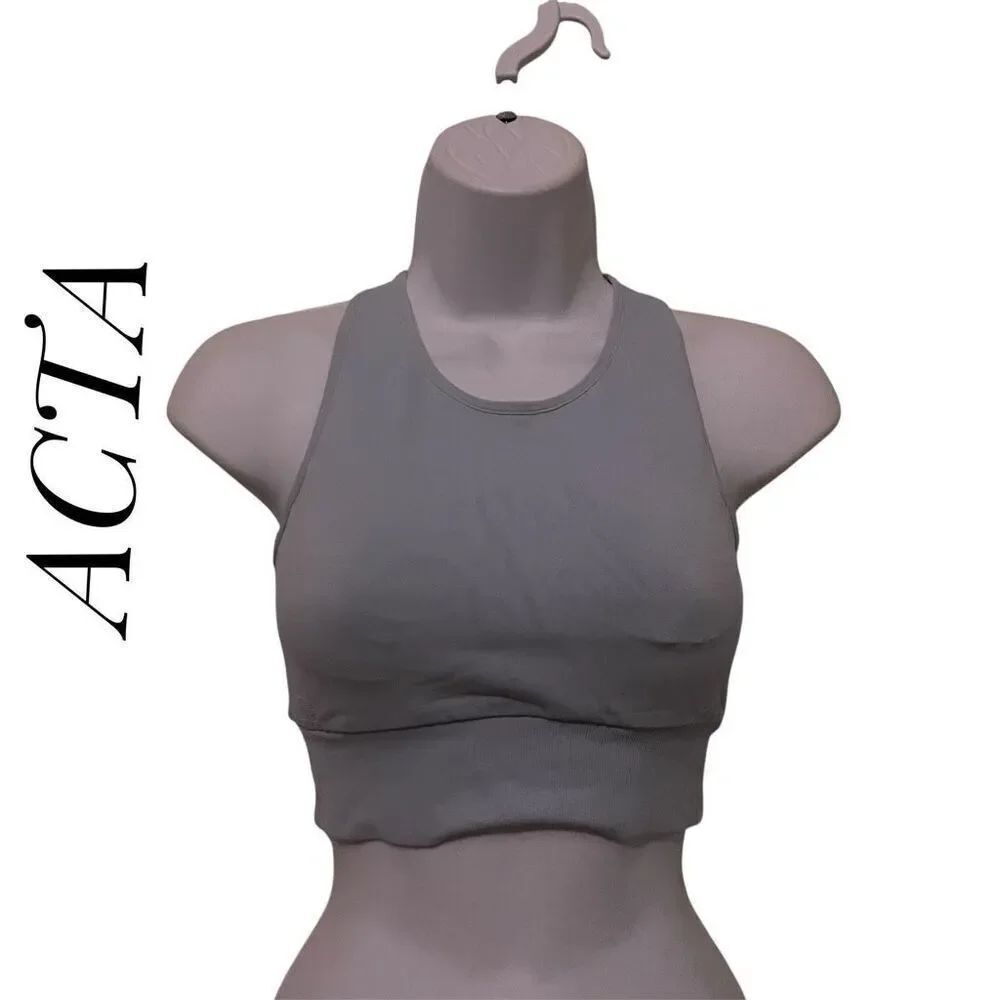 ACTA Wear Small Sports Bra Blue Open Back High Neck